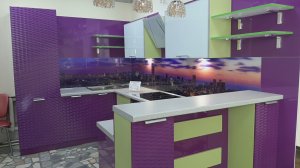 Кухня Выставка Мята/Виолетта 3Д